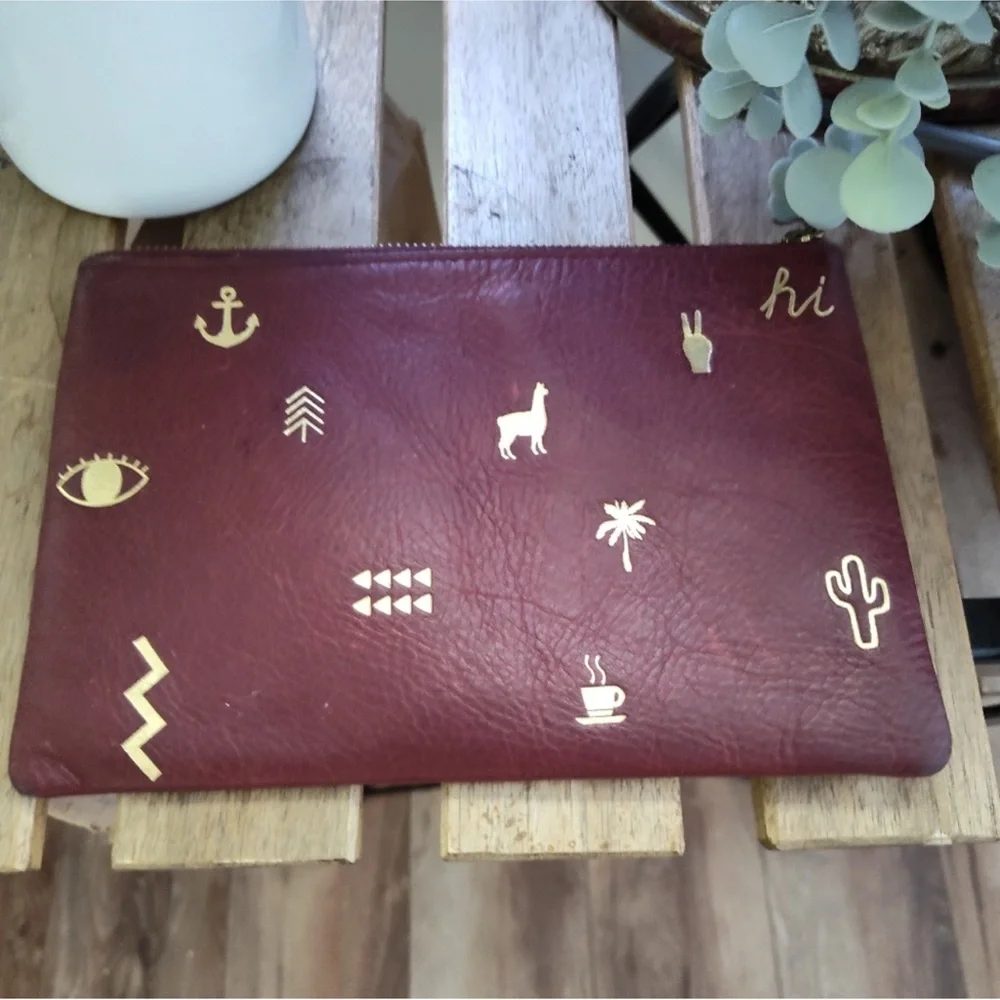 Anthropologie Madewell Burgundy clutch purse makeup pouch